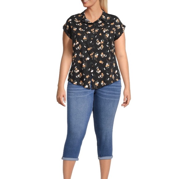 NO BOUNDARIES Shirt Size 2X 19-21 Juniors Tie Front Black Floral New - Picture 4 of 9